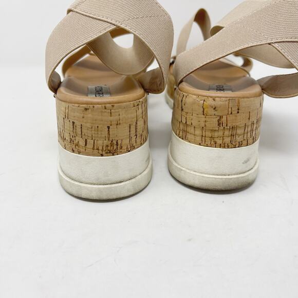 Steve Madden Size 9 Cream Bandi Flatform Sandals Strappy Elasticized Stacked - Picture 13 of 13